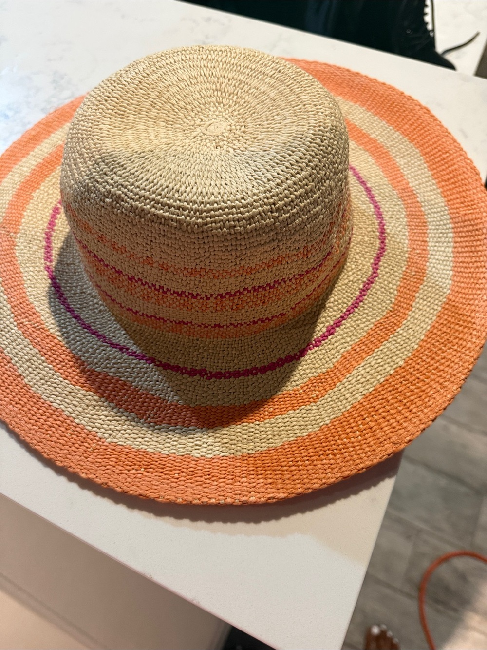 Janie and Jack Straw Sun Hat with Orange and Pink Stripes